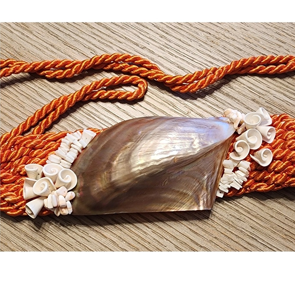VTG 80s Sea Shell Satin Twist Macrame Belt MOP Abalone Boho Mermaidcore hippie